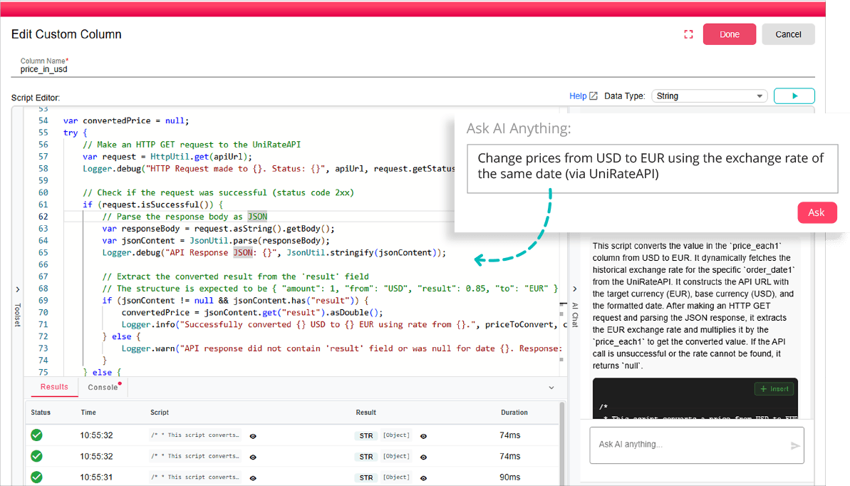 FlowCode Editor - AI-assisted scripting environment