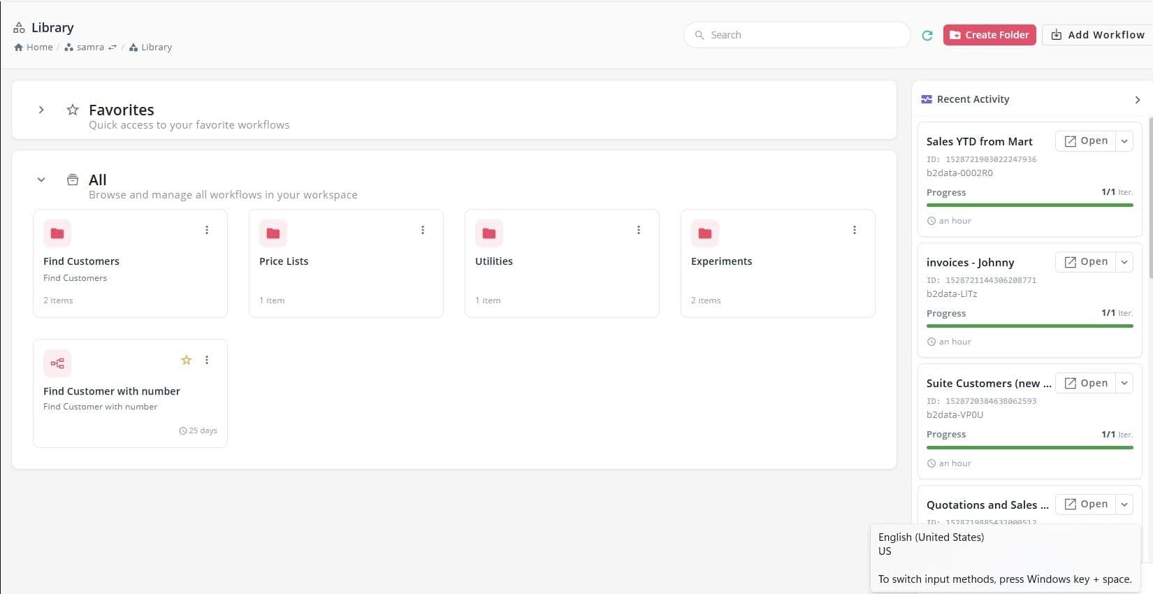 B2Win Suite 7.0 Workflow Library — folders and published workflows for end users to run