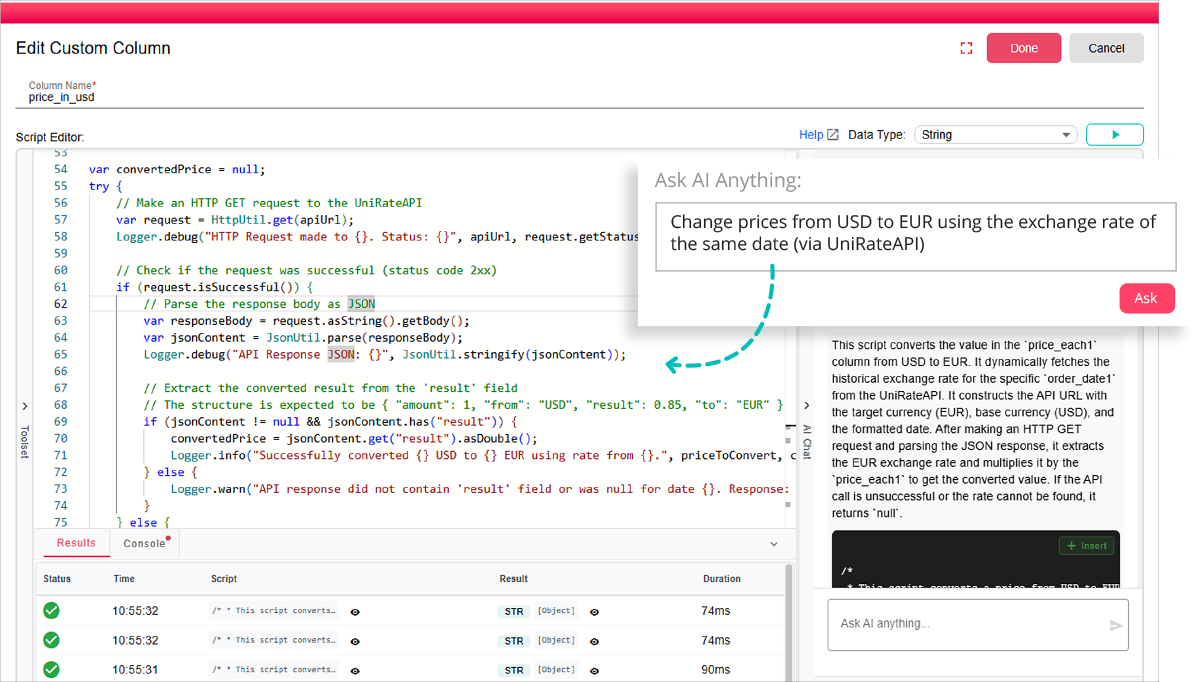 FlowCode Editor - AI-assisted scripting environment