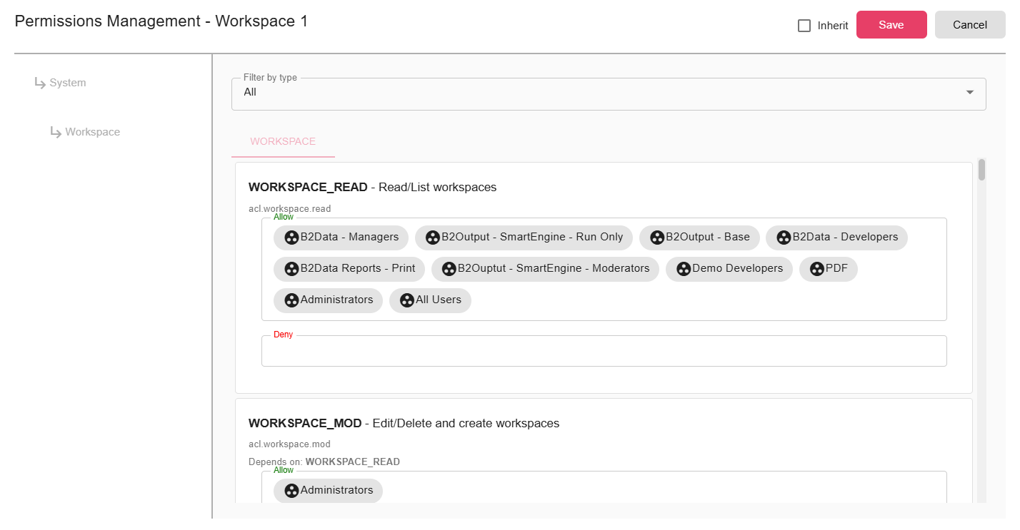 Permissions dialog