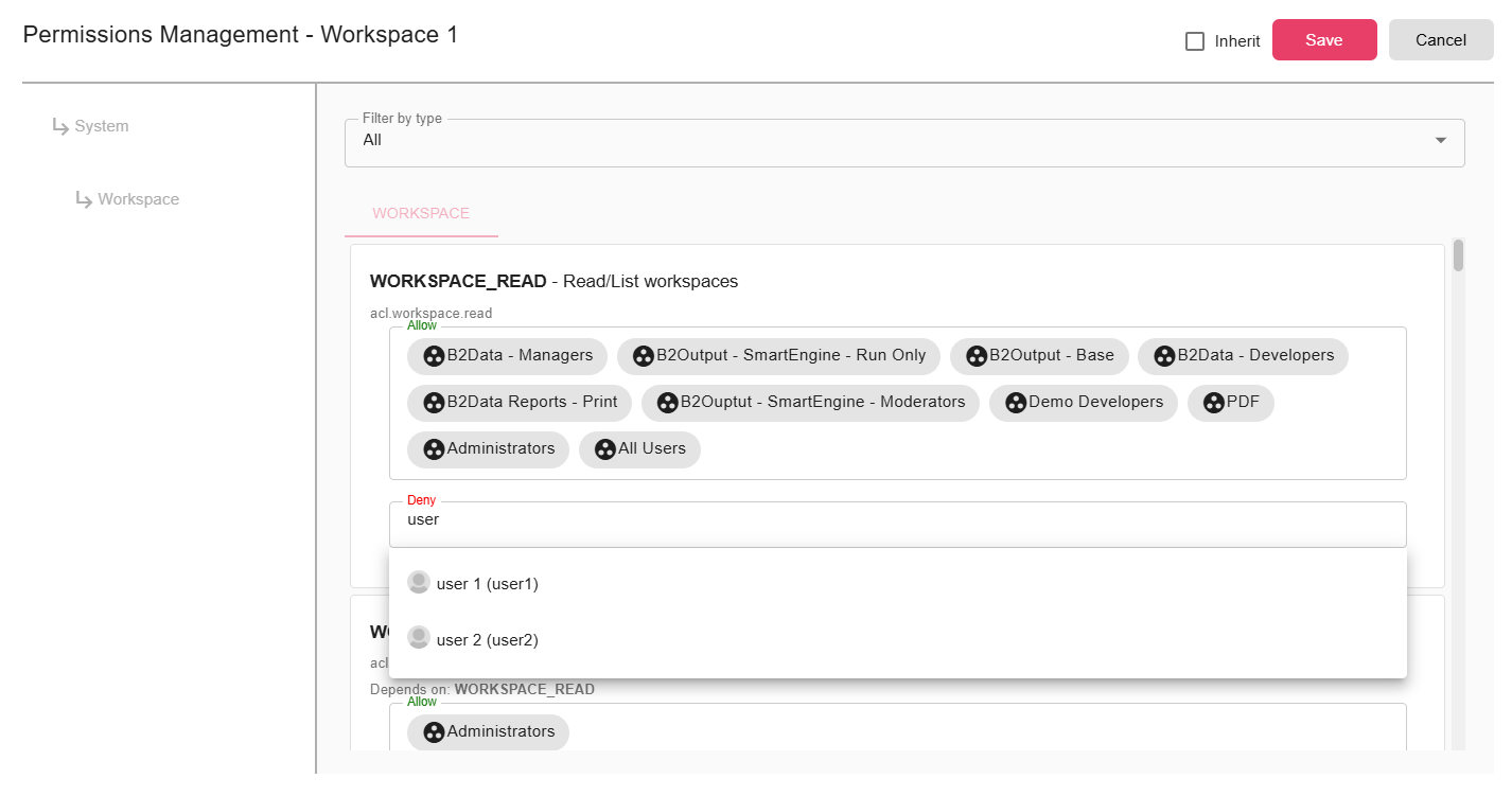 Permissions example