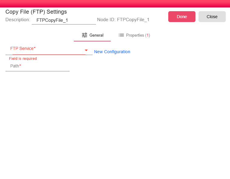 Read File (FTP) node settings