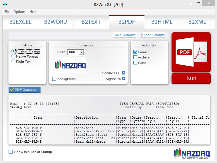 b2Win 8.0 User Interface